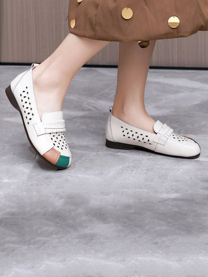 Womens Colorblock Cutout Flat Shoes