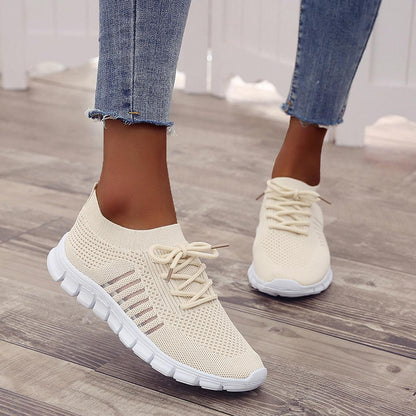 Women's Knitted Running Sneakers, plain colour breathe in Low Top Walking Trainers