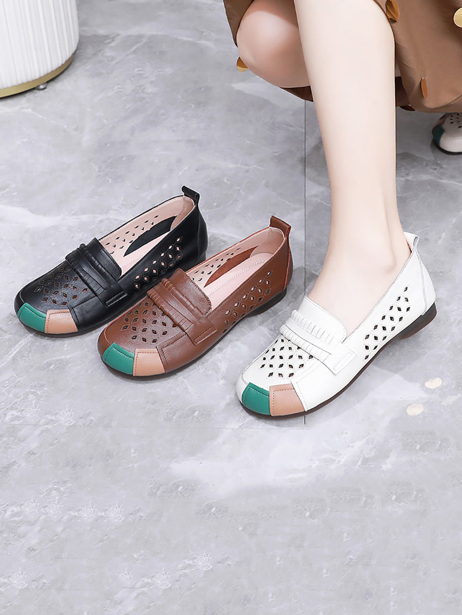 Womens Colorblock Cutout Flat Shoes