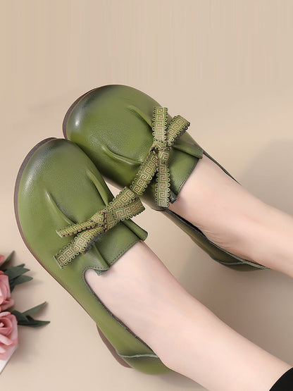 Women Summer Solid Bowknot Spliced Leather Shoes