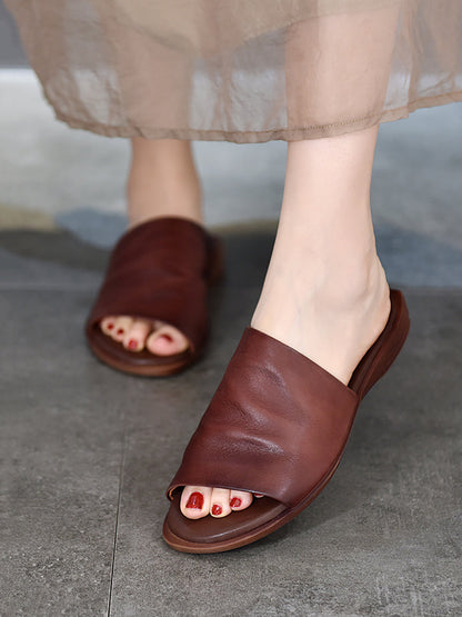 Genuine Leather Slippers Open Toe