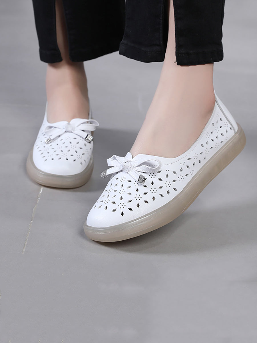 Summer Solid Cutout Leather Flat Shoes