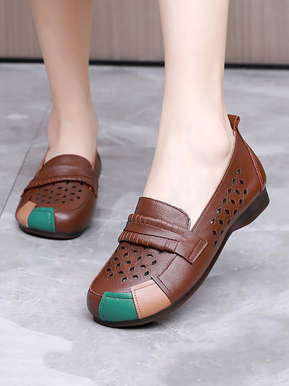 Womens Colorblock Cutout Flat Shoes