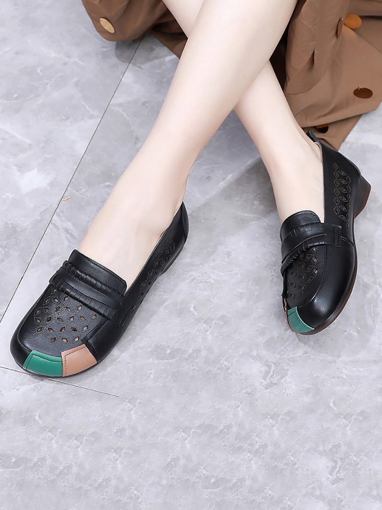 Womens Colorblock Cutout Flat Shoes