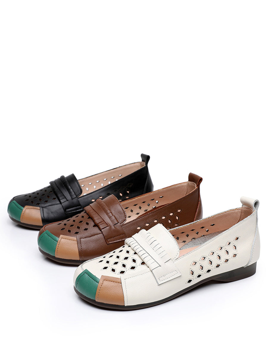 Womens Colorblock Cutout Flat Shoes