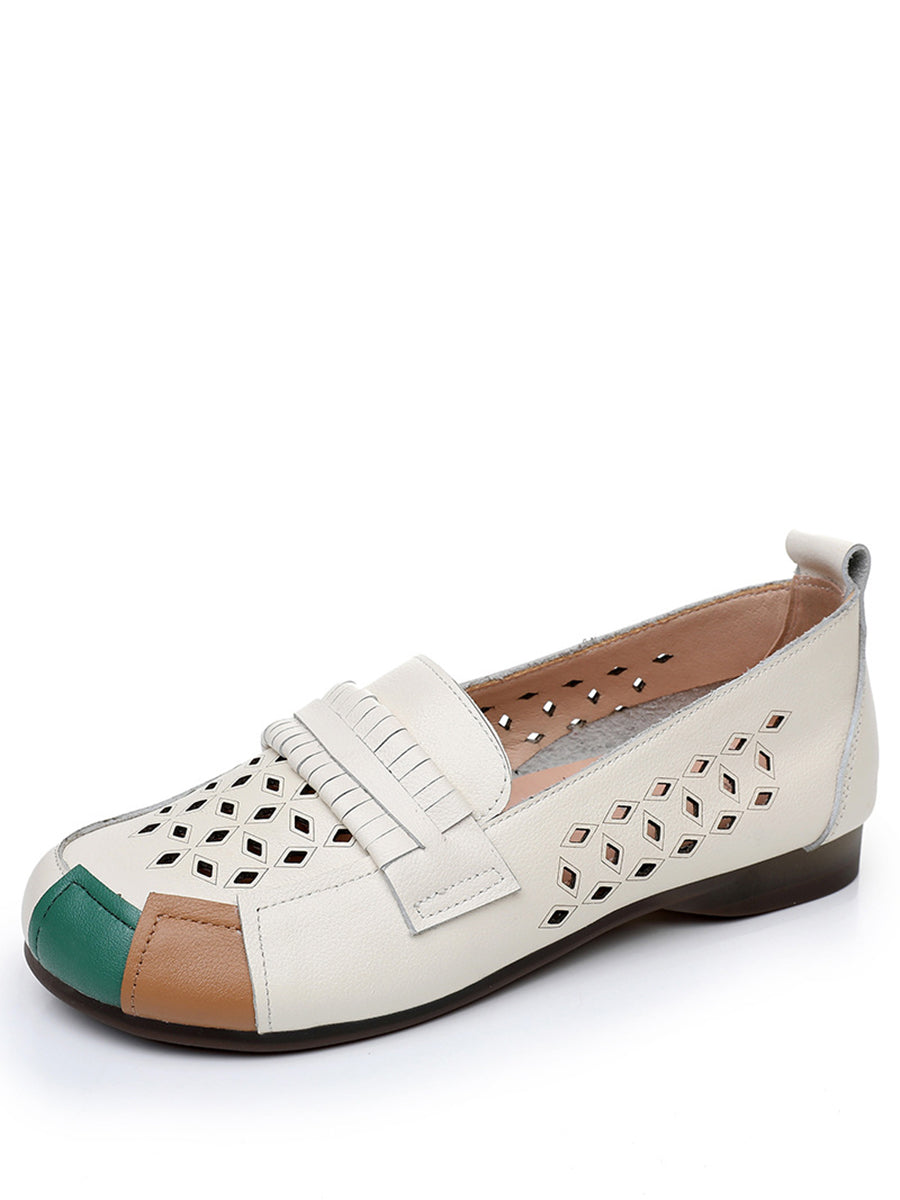 Womens Colorblock Cutout Flat Shoes