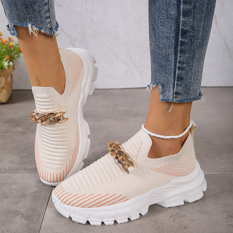 Womens Solid Color Knitted Sneakers