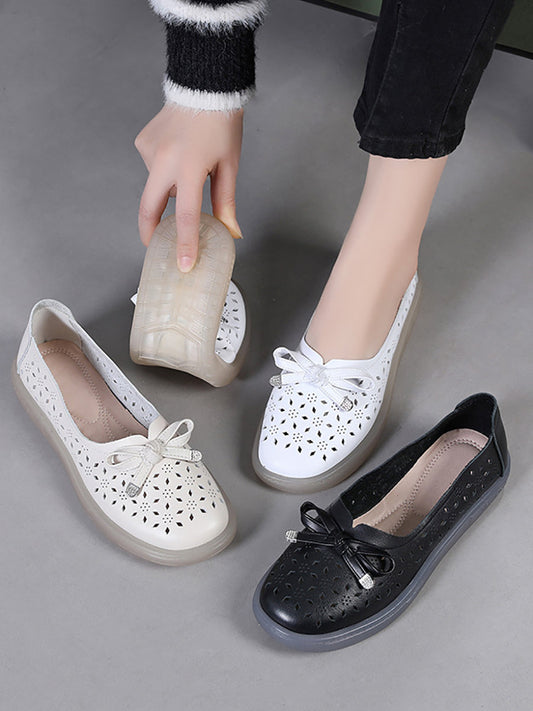 Summer Solid Cutout Leather Flat Shoes