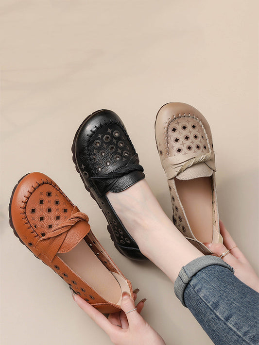 Womens Vintage Leather Cutout Shoes