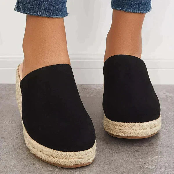 Fashion Suede Closed Toe Slip On Backless Wedge Heels