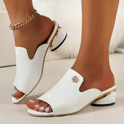 Womens Summer Slip-On Denim Heeled Sandals