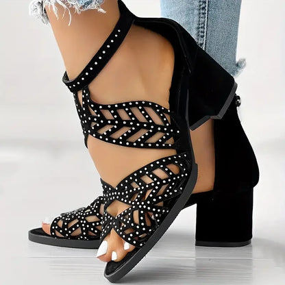 Thick with Rhinestones Zipper Patent Shoes