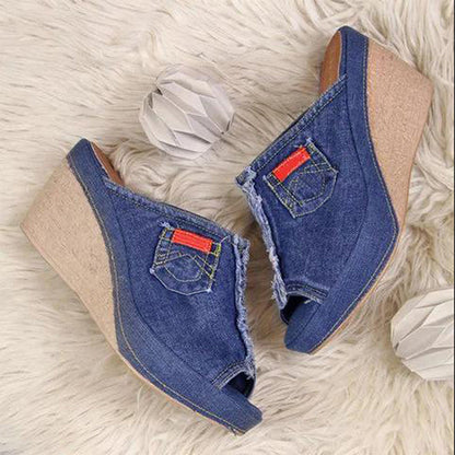 Thick bottom denim wedges