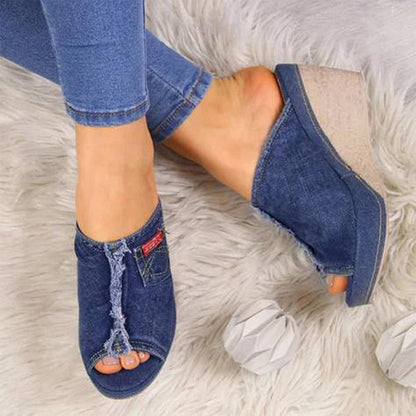 Thick bottom denim wedges