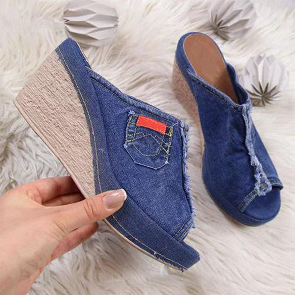 Thick bottom denim wedges