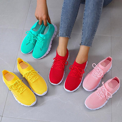 Women's Knitted Running Sneakers, plain colour breathe in Low Top Walking Trainers