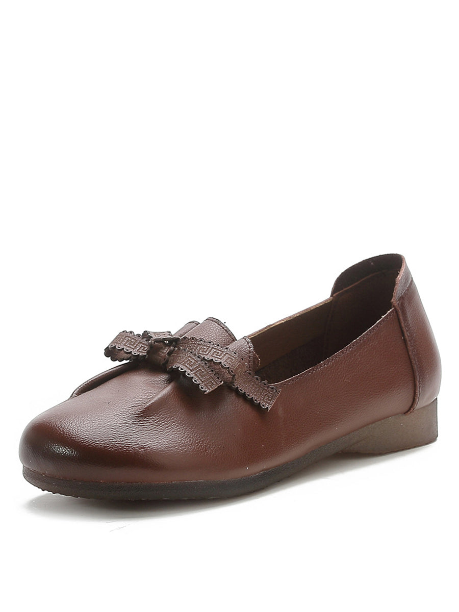 Women Summer Solid Bowknot Spliced Leather Shoes