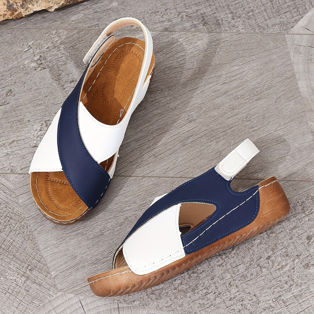 Cross-Strap Two-Color Sandals