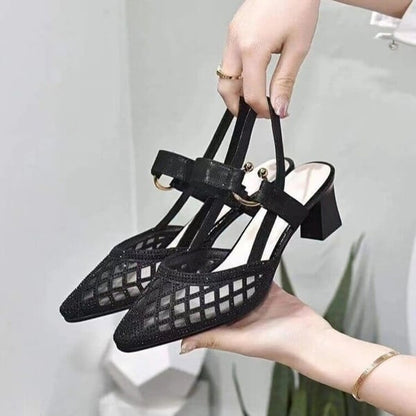 Pointed toe ankle strap rhinestone sandals