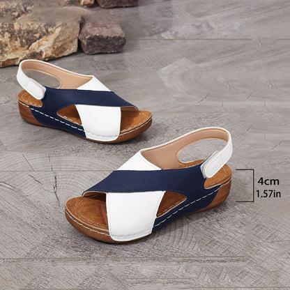 Cross-Strap Two-Color Sandals