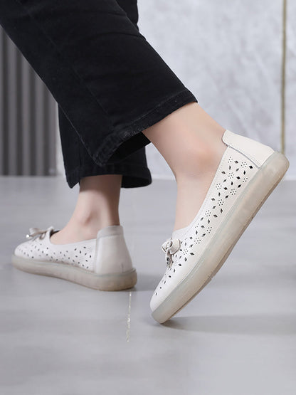 Summer Solid Cutout Leather Flat Shoes