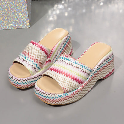 Colorful Wave Print Wedges Sandals