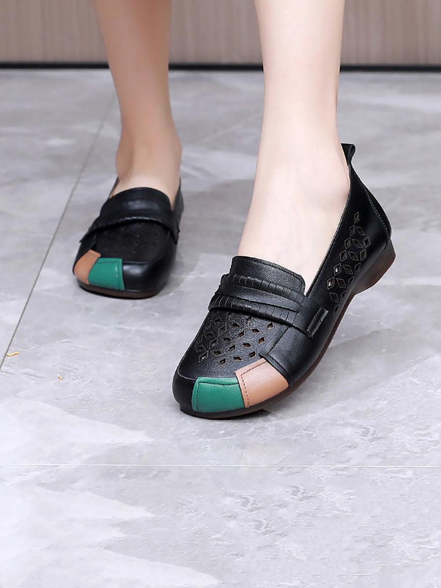 Womens Colorblock Cutout Flat Shoes