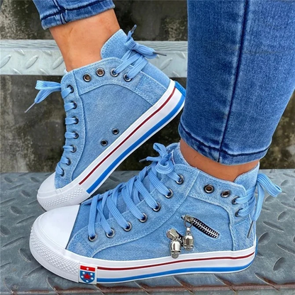 Denim high cut lace-up sneakers