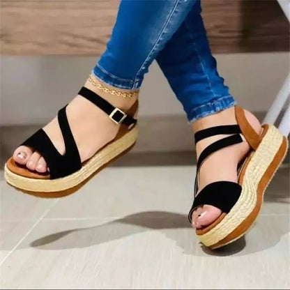 Women Thick-soled Wedge Heels Fish Mouth Buckle Sandals