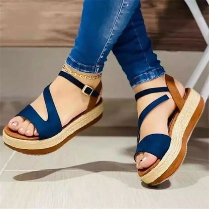 Women Thick-soled Wedge Heels Fish Mouth Buckle Sandals