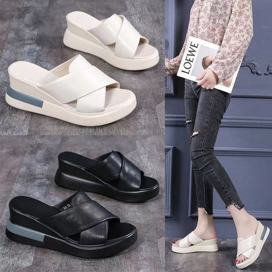 Soft Leather Slope Heel Sandals