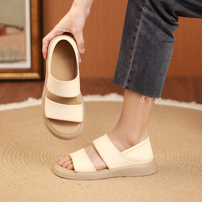 Leather Strap Flat Sole Sandals