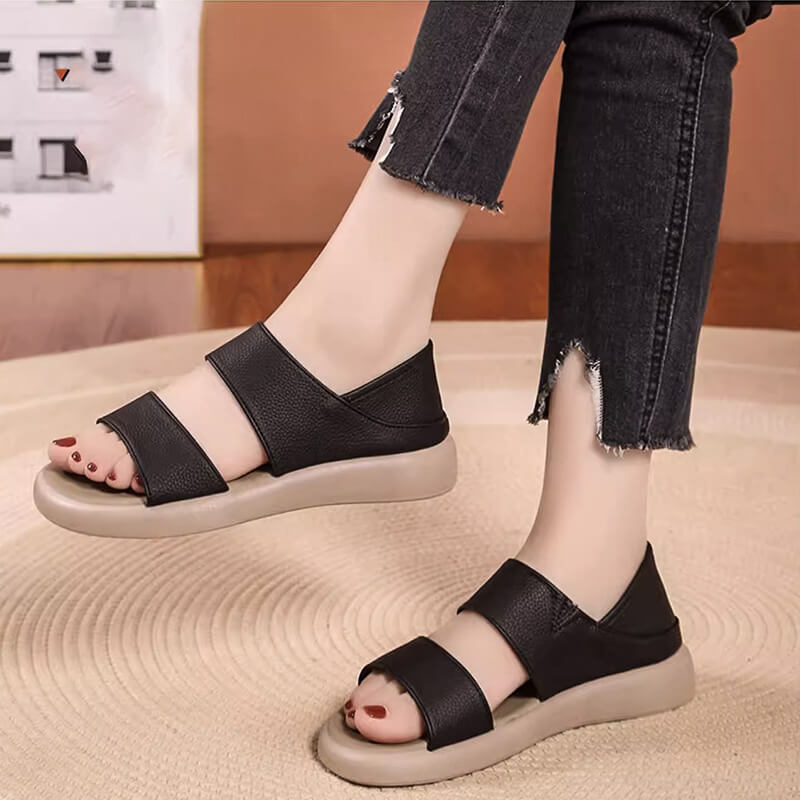 Leather Strap Flat Sole Sandals