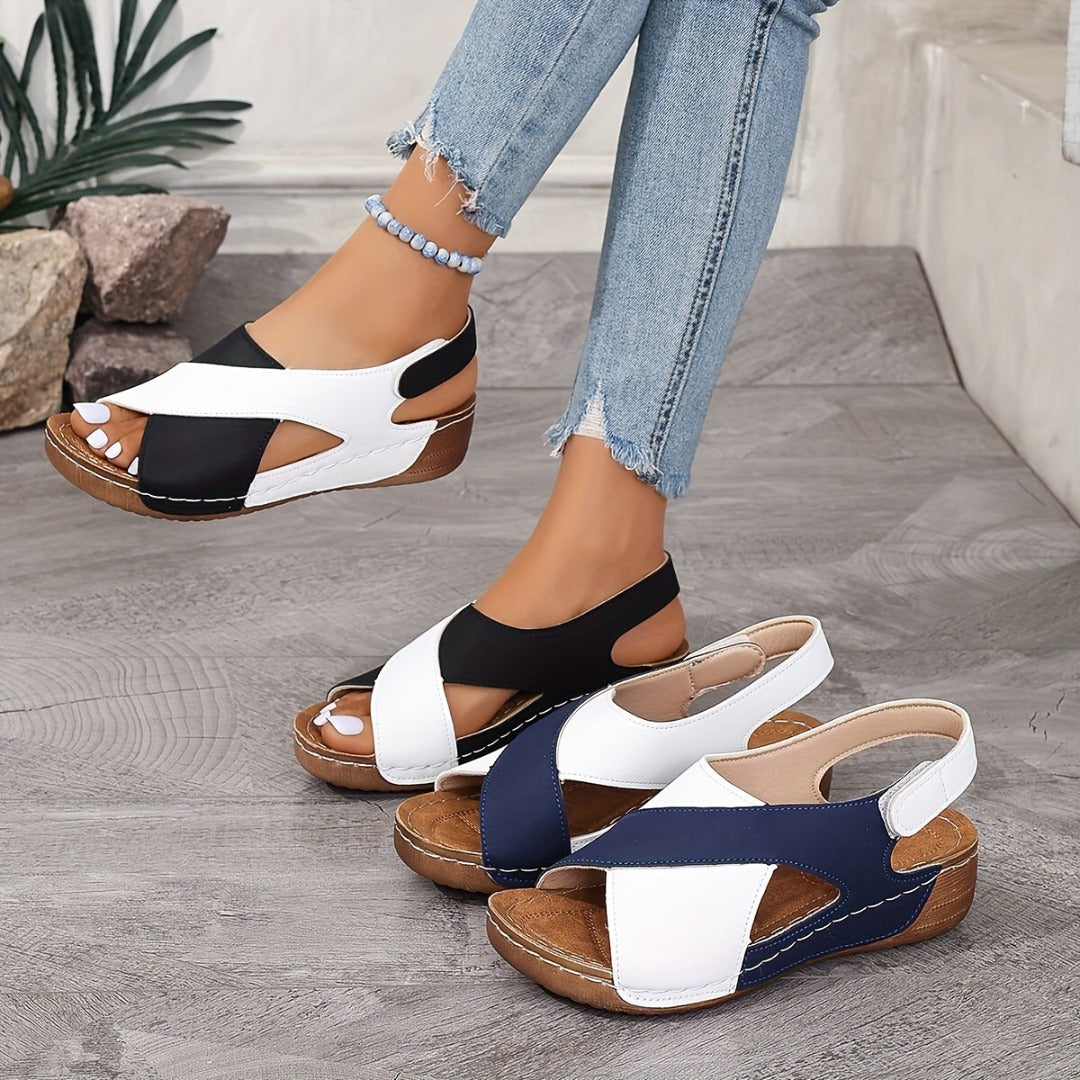 Cross-Strap Two-Color Sandals