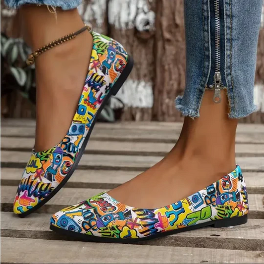 Graffiti Print Doll Shoes for Women