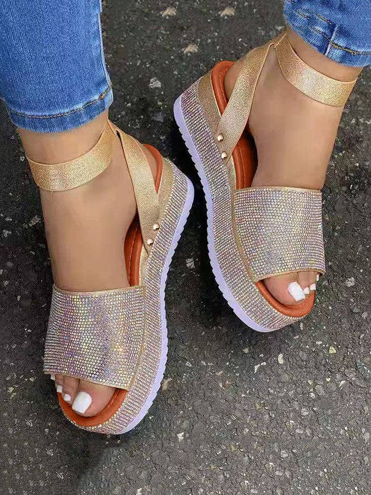 Casual Rhinestone Platform Sandals - ECHOINE