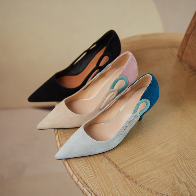 Pointed Toe Thin Heel Pumps For Women Mixed Colour High Heels