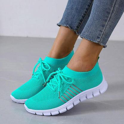 Women's Knitted Running Sneakers, plain colour breathe in Low Top Walking Trainers