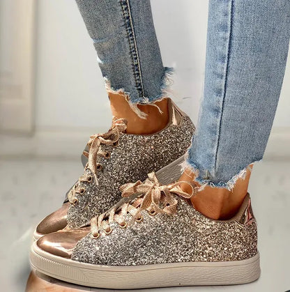 Women's Casual Breathable Lace-Up Glittery Sneakers