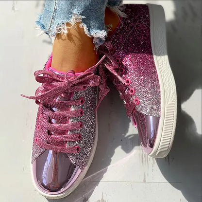 Women's Casual Breathable Lace-Up Glittery Sneakers