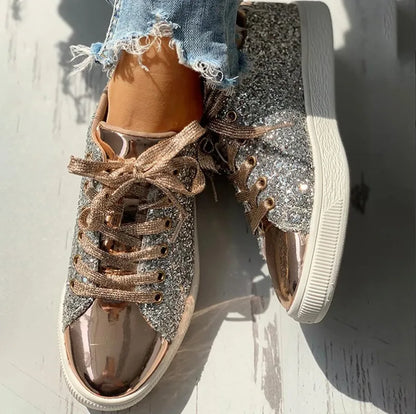 Women's Casual Breathable Lace-Up Glittery Sneakers