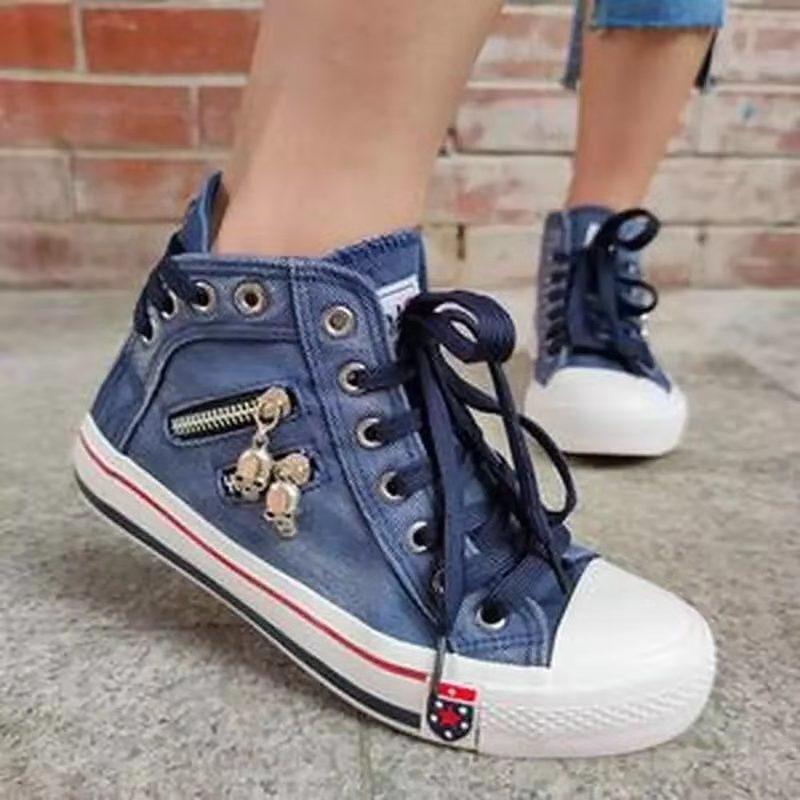 Denim high cut lace-up sneakers