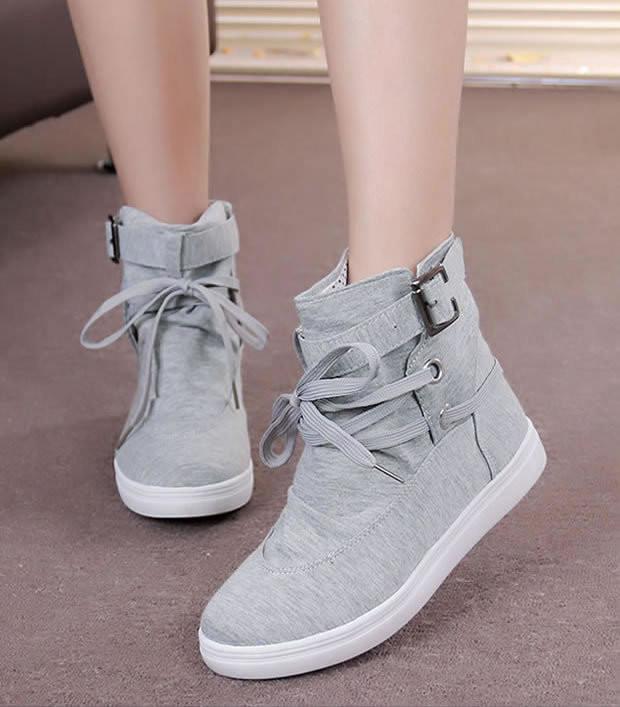 High Tops Belt Buckle Lace Up Canvas Sneakers