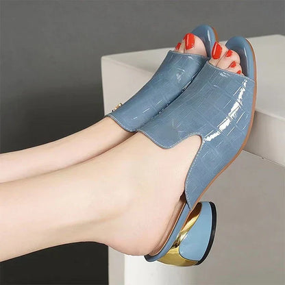 Womens Summer Slip-On Denim Heeled Sandals