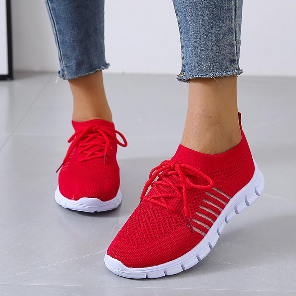 Women's Knitted Running Sneakers, plain colour breathe in Low Top Walking Trainers