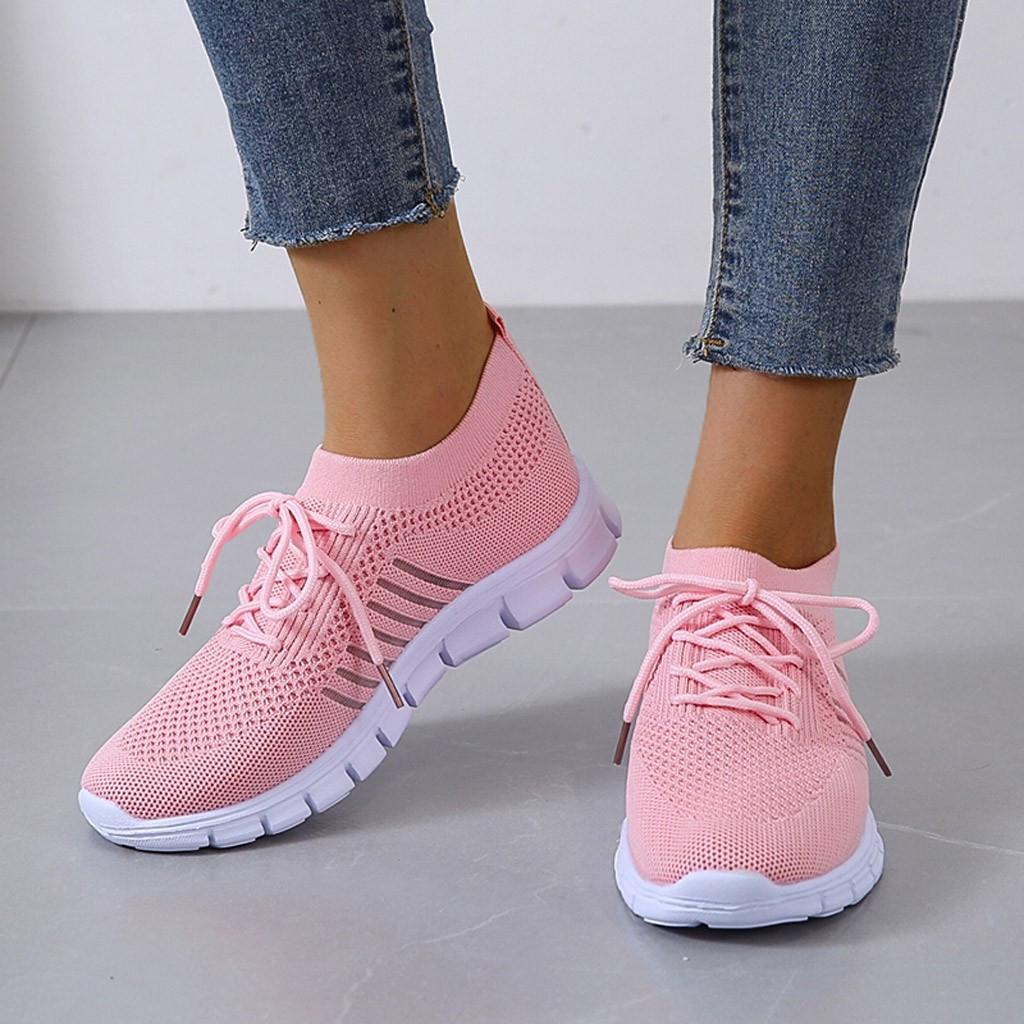 Women's Knitted Running Sneakers, plain colour breathe in Low Top Walking Trainers