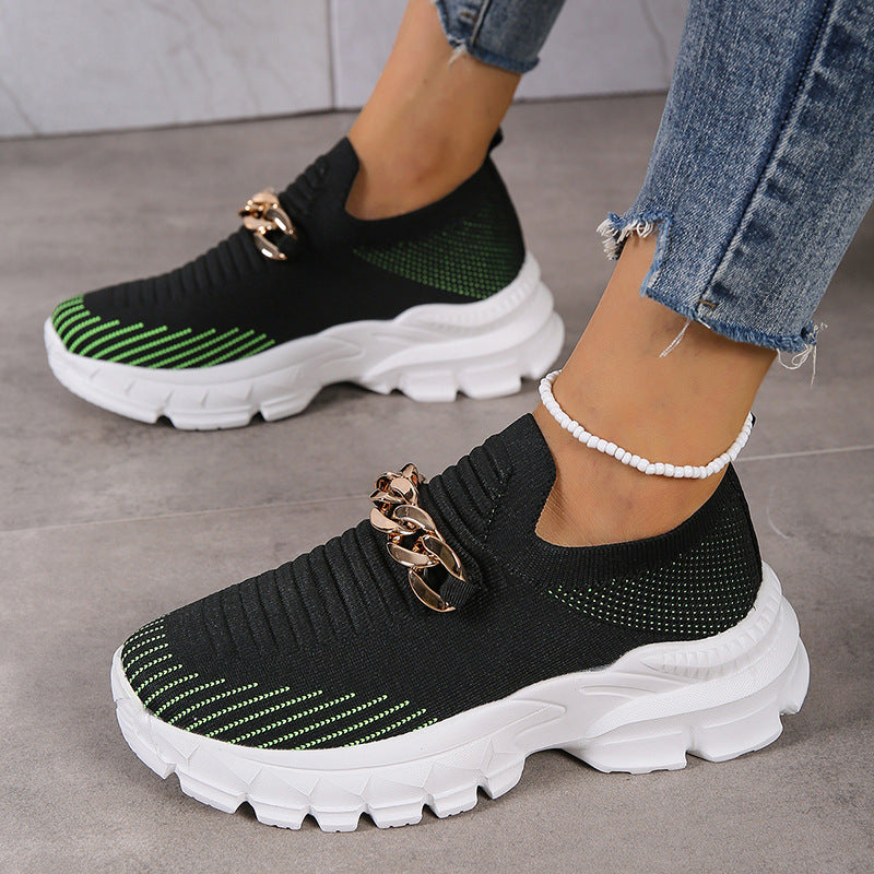 Womens Solid Color Knitted Sneakers