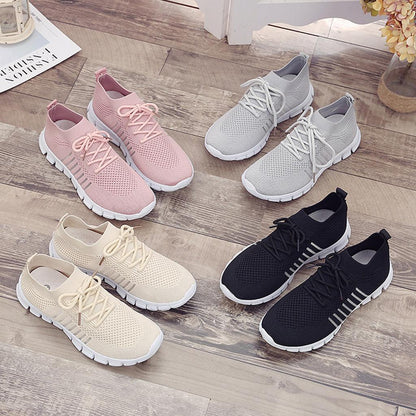 Women's Knitted Running Sneakers, plain colour breathe in Low Top Walking Trainers