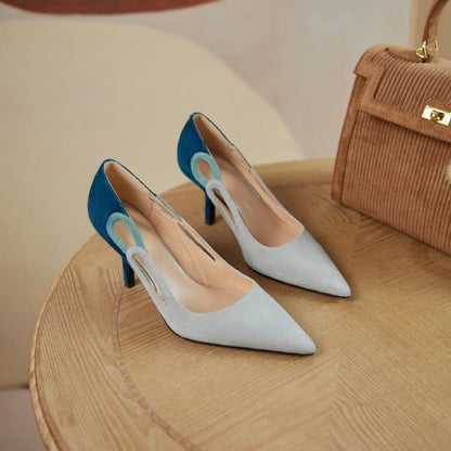 Pointed Toe Thin Heel Pumps For Women Mixed Colour High Heels