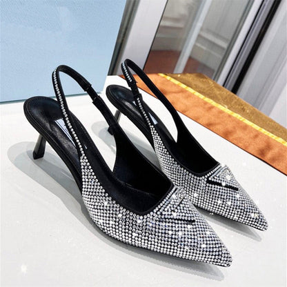 Leather pointed toe satin high heels